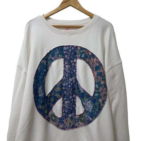 Natural Life Womens Floral Peace Sign Applique Crewneck Sweatshirt Size L/XL - Picture 2 of 5